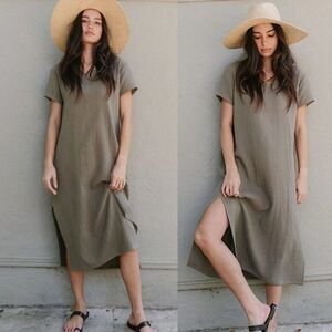 JENNI KAYNE Size XL Cypress Caftan Dress Green Midi 100% Cotton Gauze